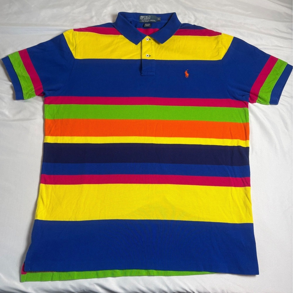 Polo Ralph Lauren Polo Shirt Mens XL Multi Color Excellent Striped Short Sleeve
